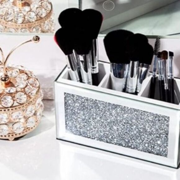 At Home Crushed Diamond Mirrored Triple Compartment Organizer - Picture 2 of 11